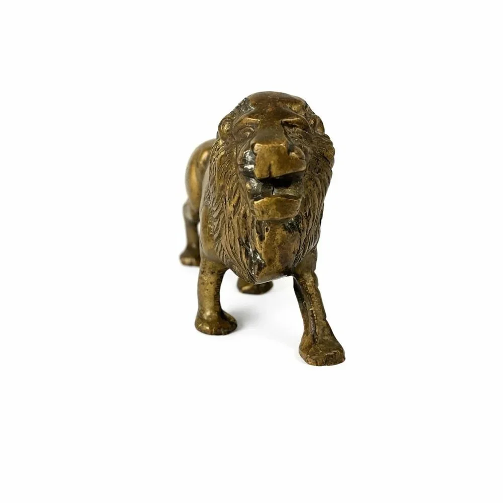 Vintage Solid Brass Lion MCM Figurine Decorative Sculpture 7